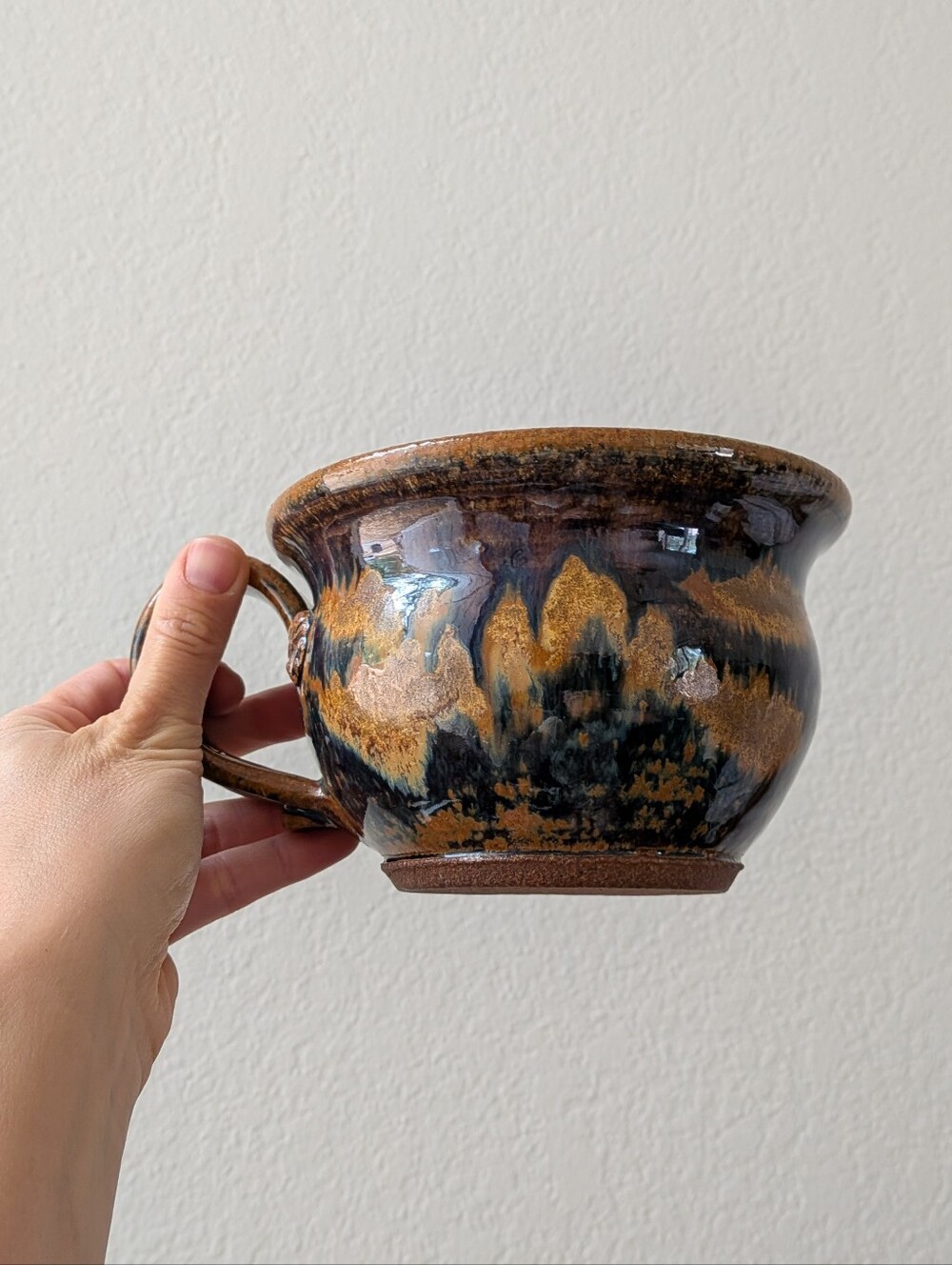 Handmade Studio Art Pottery Large Coffee Mug Soup Latte Earthy 3.75 X 5.75
